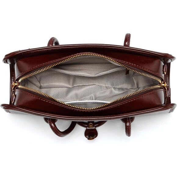 Women’s Burgundy Multi-Pocket Shoulder Bag Fashion Crossbody Top Handle Bag - Picture 5 of 9